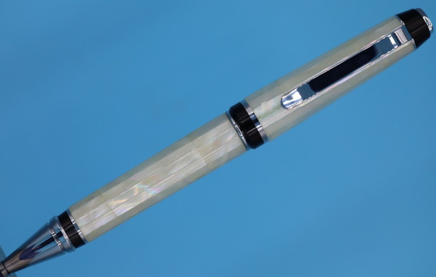 Double Twist (Cigar) Pen  in Chrome Trim Abalone Shell Mother of Pearl MOP