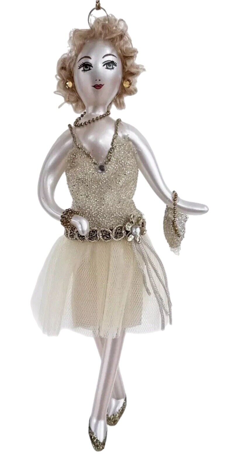 Vintage Ladies with Elegance Collection Glass Ornament Gold Dress w/ Original Bo