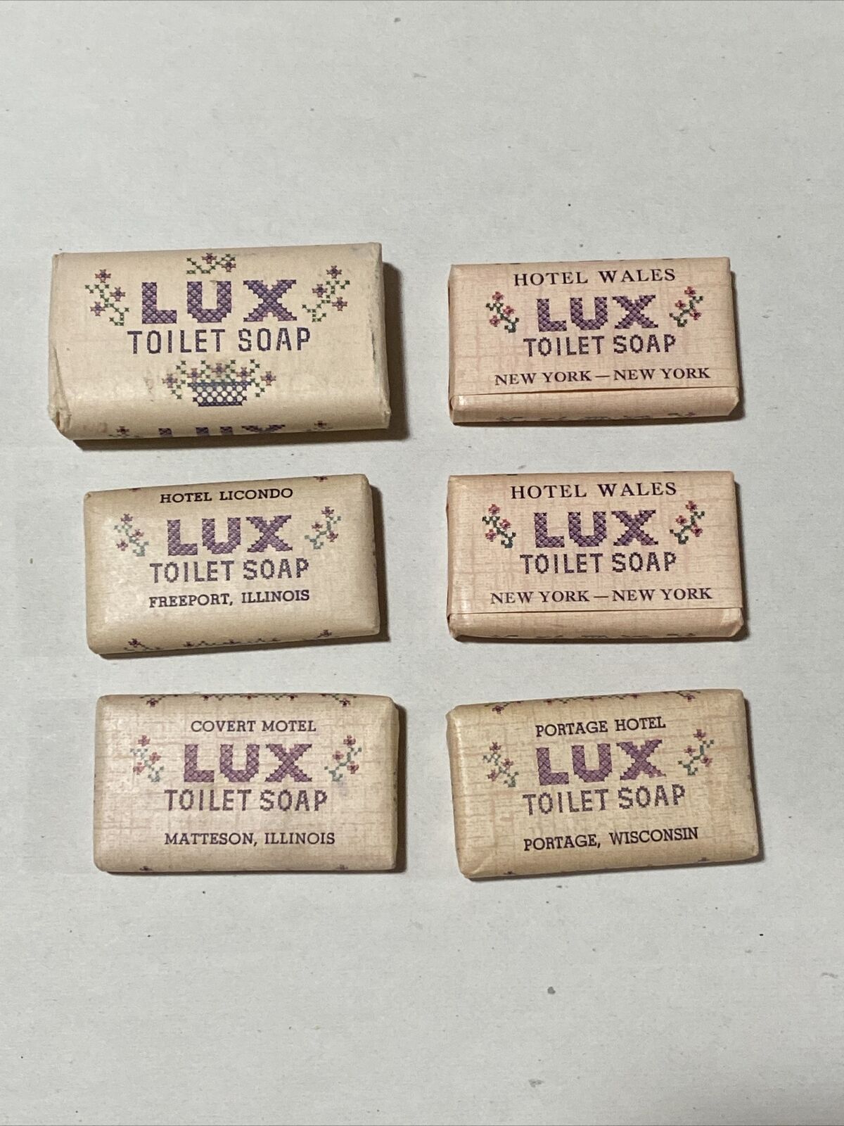 6 Vintage LUX Toilet Hotel Travel Mini Sample Hand Soap Bar Lever Bros New York