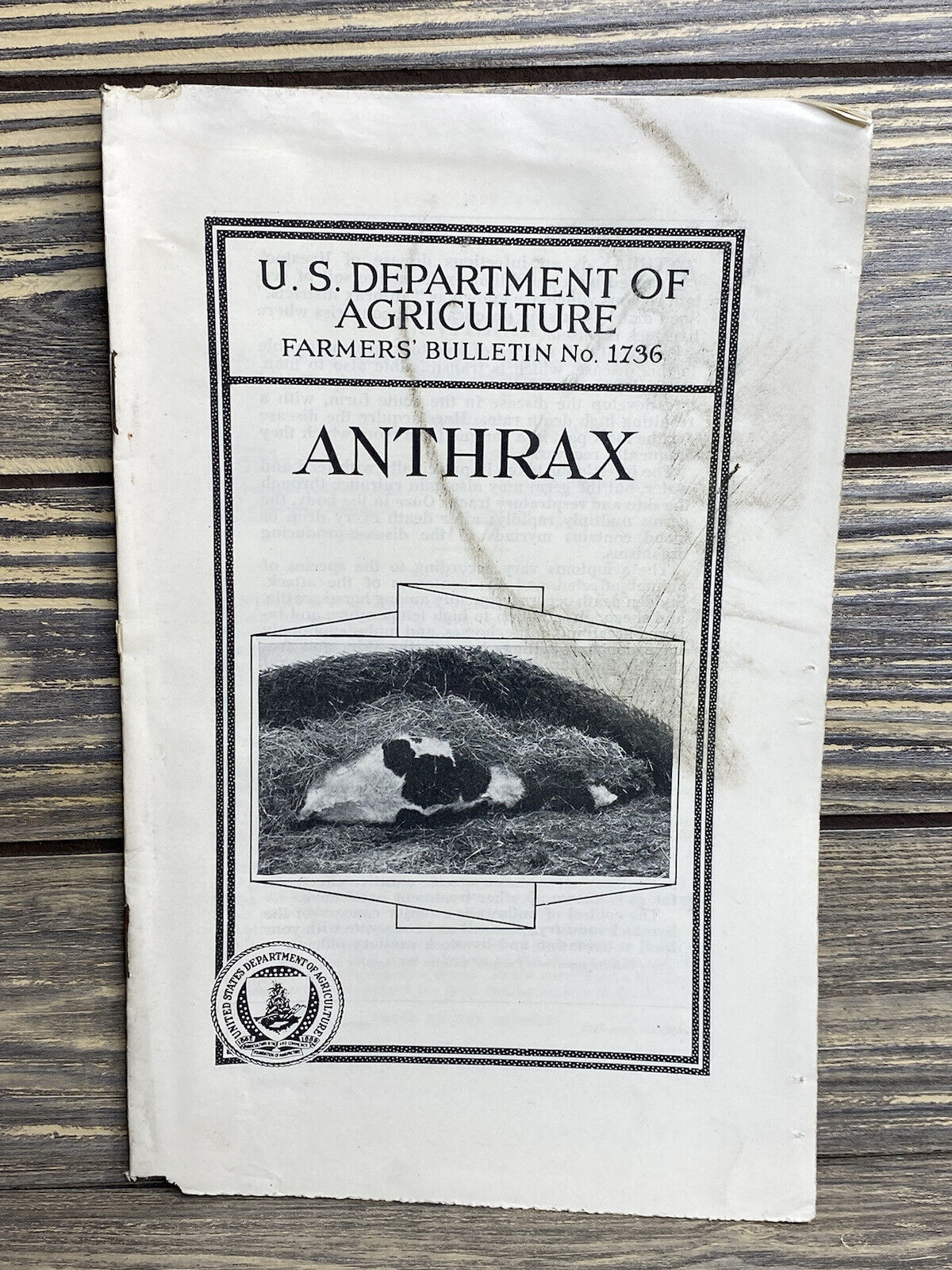 Vintage Farmers Bulletin US Dept of Agriculture No 1736 Anthrax 1934