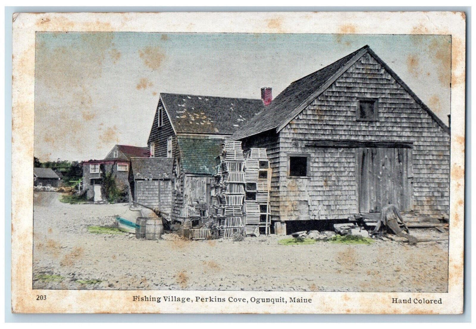 1946 Fishing Village Perkins Cove Ogunquit Maine ME Hand Colored Postcard