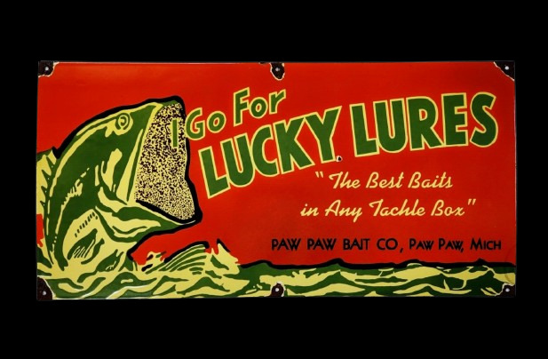 Lucky Lures Paw Paw Bait Porcelain Enamel Sign 36x18