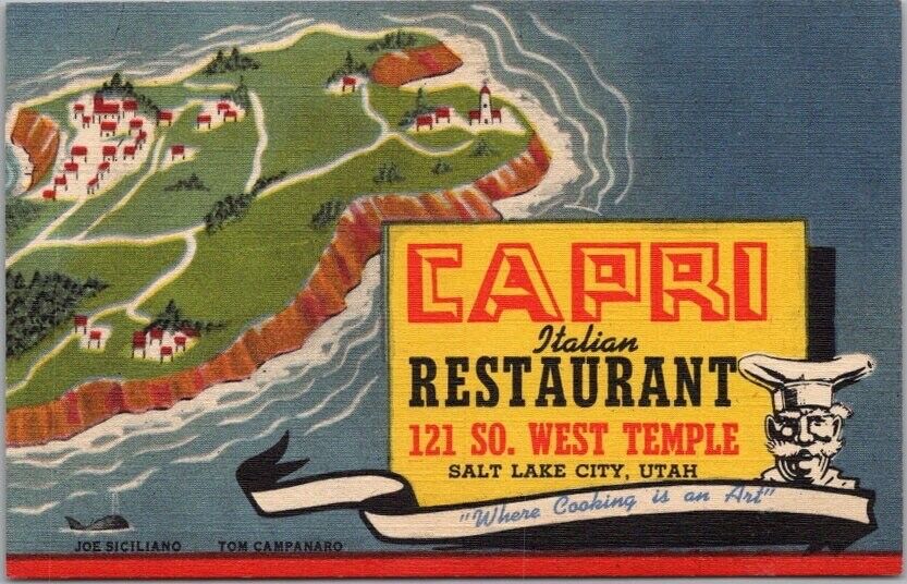 c1947 SALT LAKE CITY, Utah Postcard CAPRI ITALIAN RESTAURANT Curteich Linen