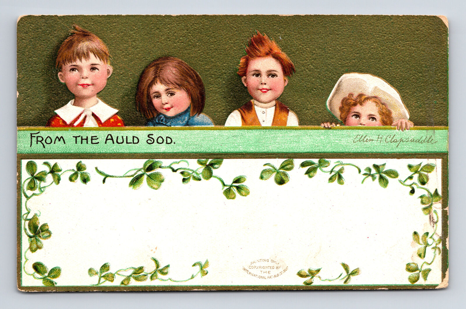 1907 Ellen CLAPSADDLE Irish Children Clovers From The Auld Sod IAPC Postcard