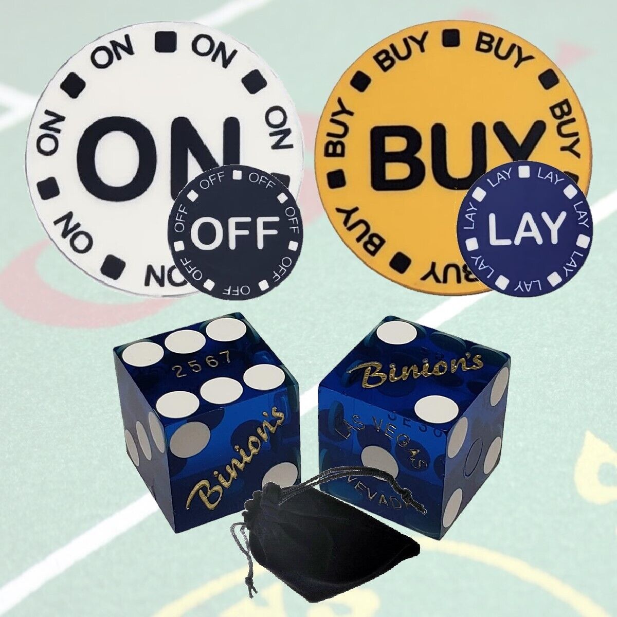 FLASH DEAL Binion\'s Casino Dice Blue Polished + Craps On/Off Buy/Lay Lammers