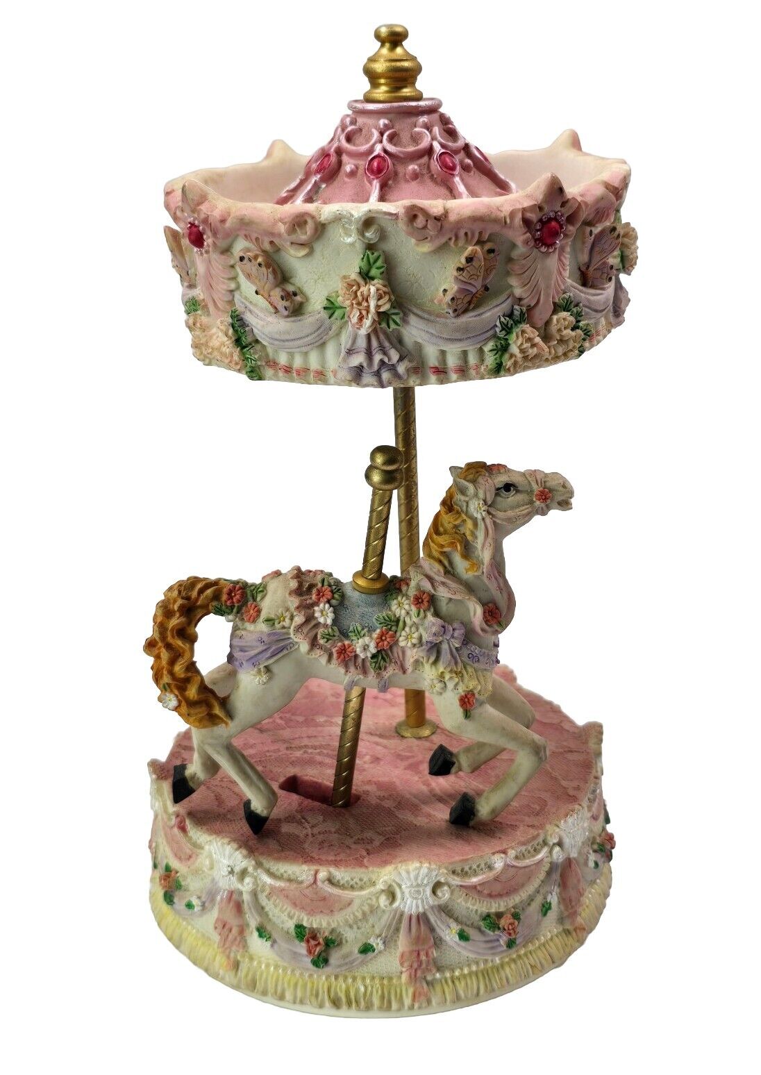 Carousel Music Box Playing Dance Of The Sugar Plum Fairy.  Floral Accents. 