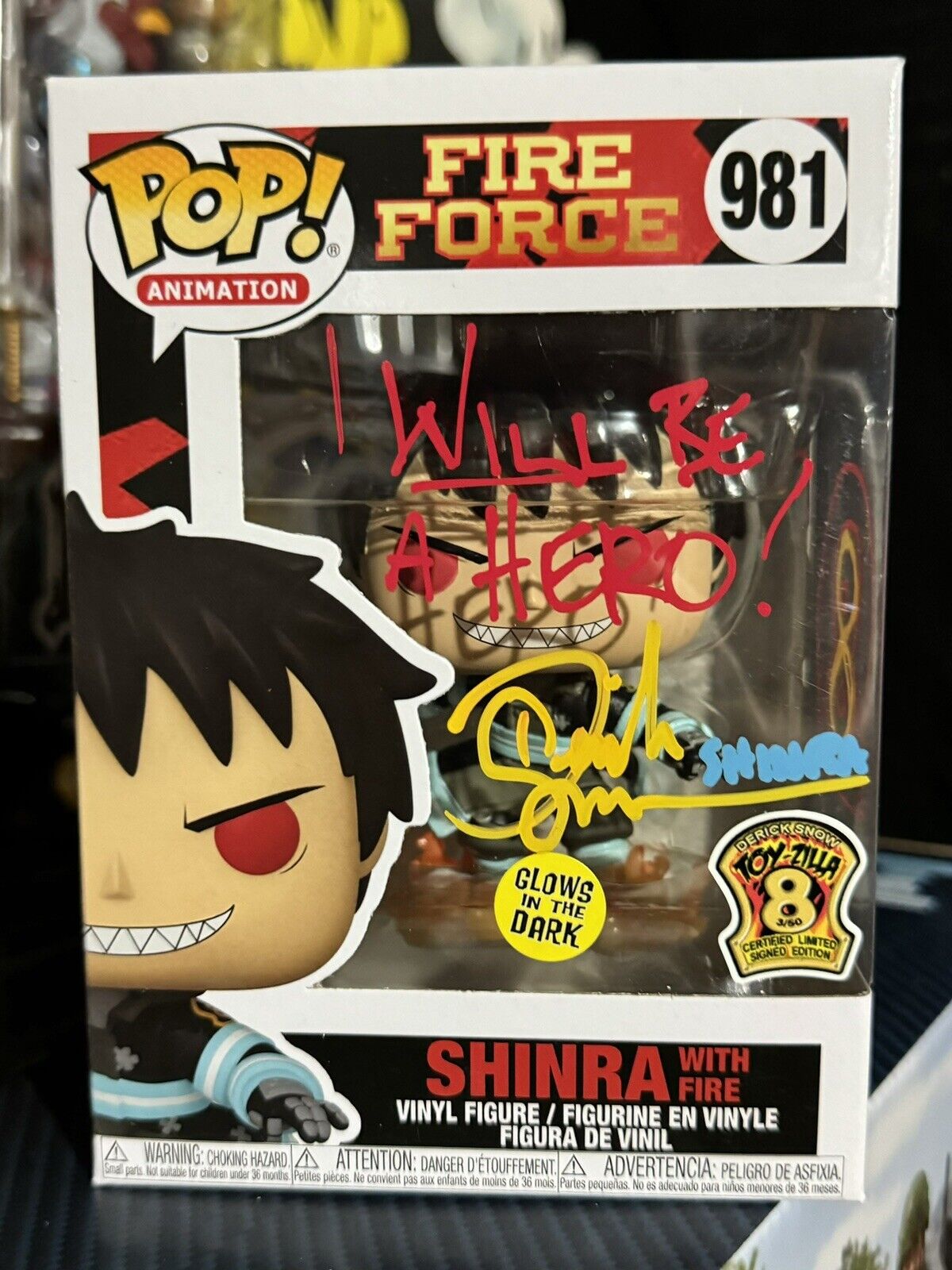Funko Animation Fire Force #981 Shinra w/Fire GITD POP Autographed RARE COA