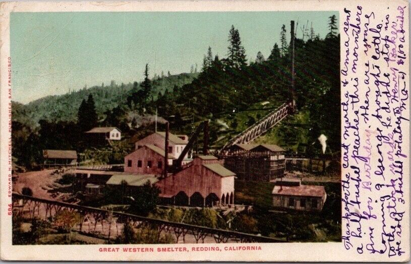 Vintage 1910s REDDING, California Postcard GREAT WESTERN SMELTER Bird's-Eye View