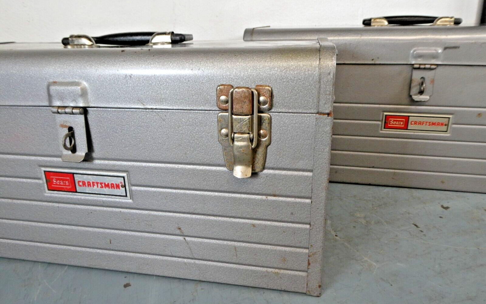 Lot 2 Vintage Sears Craftsman Metal Tool Box w Trays  6500 and 6512 Matched Set