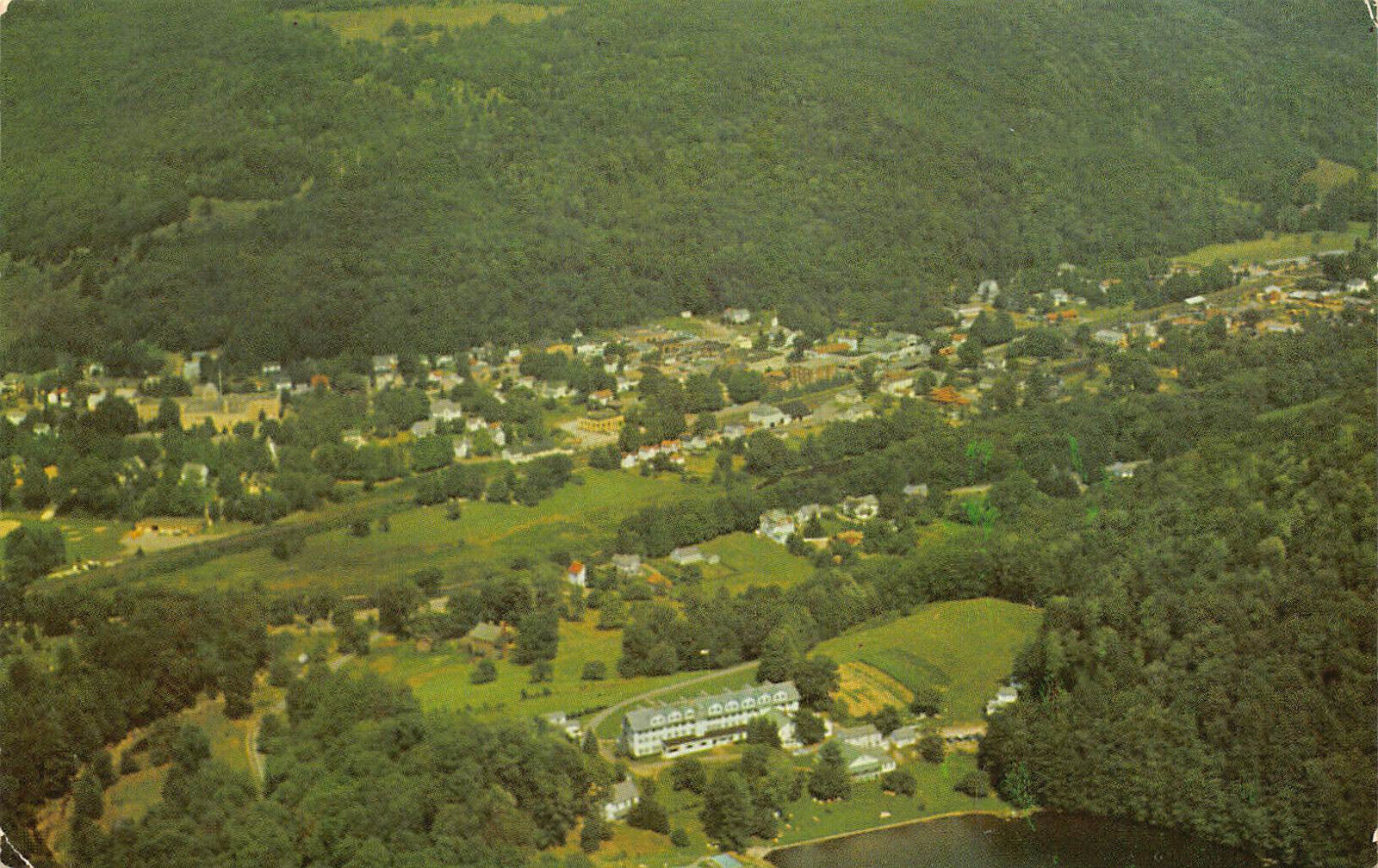 Vacationlands Tennanah Lake Roscoe, New York postcard Catskills aerial view