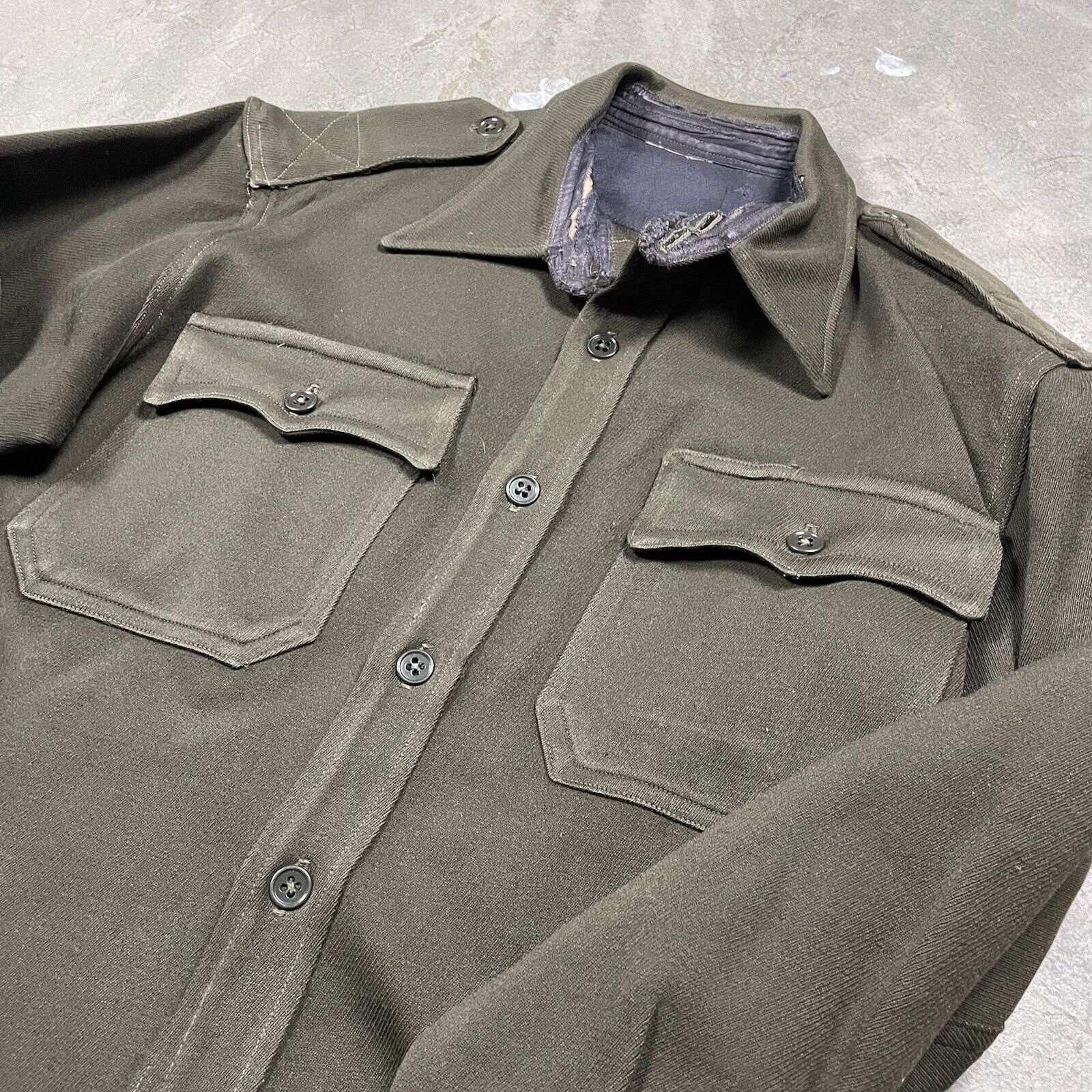 Vintage 40s 50s Military Officers Air Force Army Shirt M Heavy Olive Drab