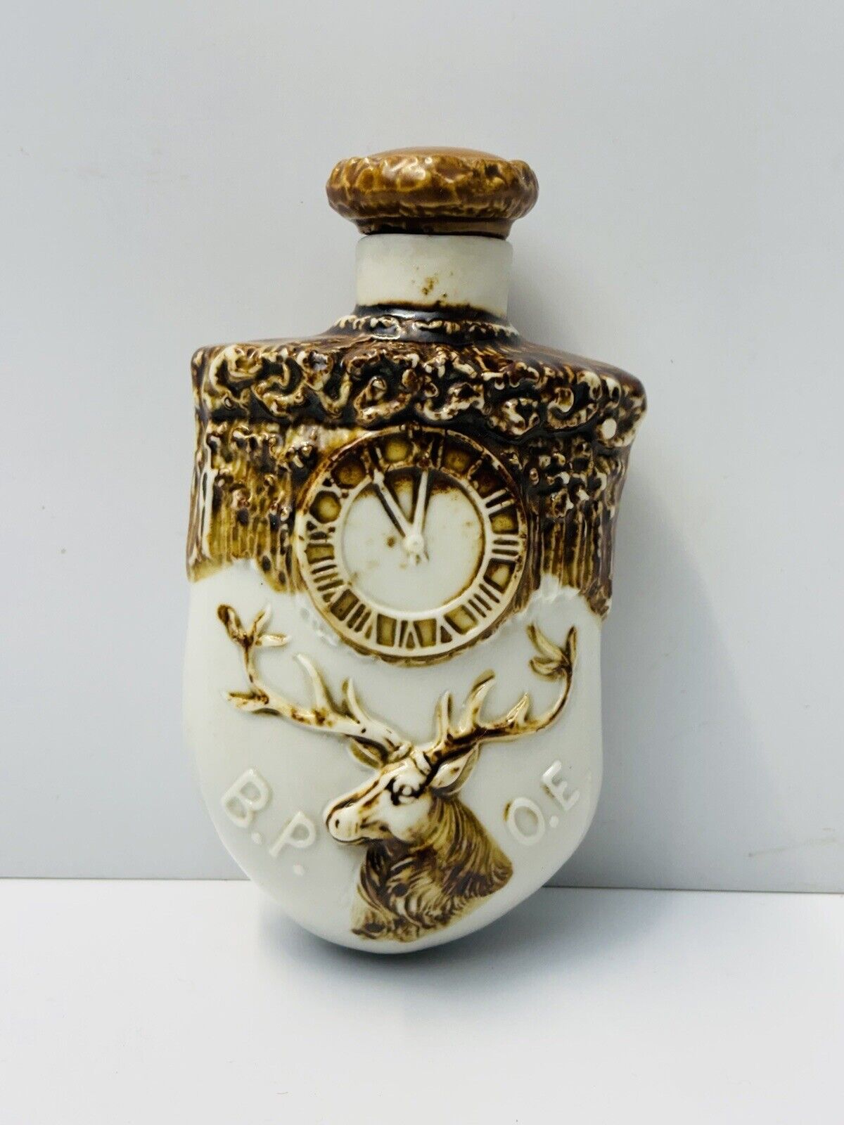 Schafer Water German Porcelain B.P.O.E. Tooth Whiskey Bottle Flask
