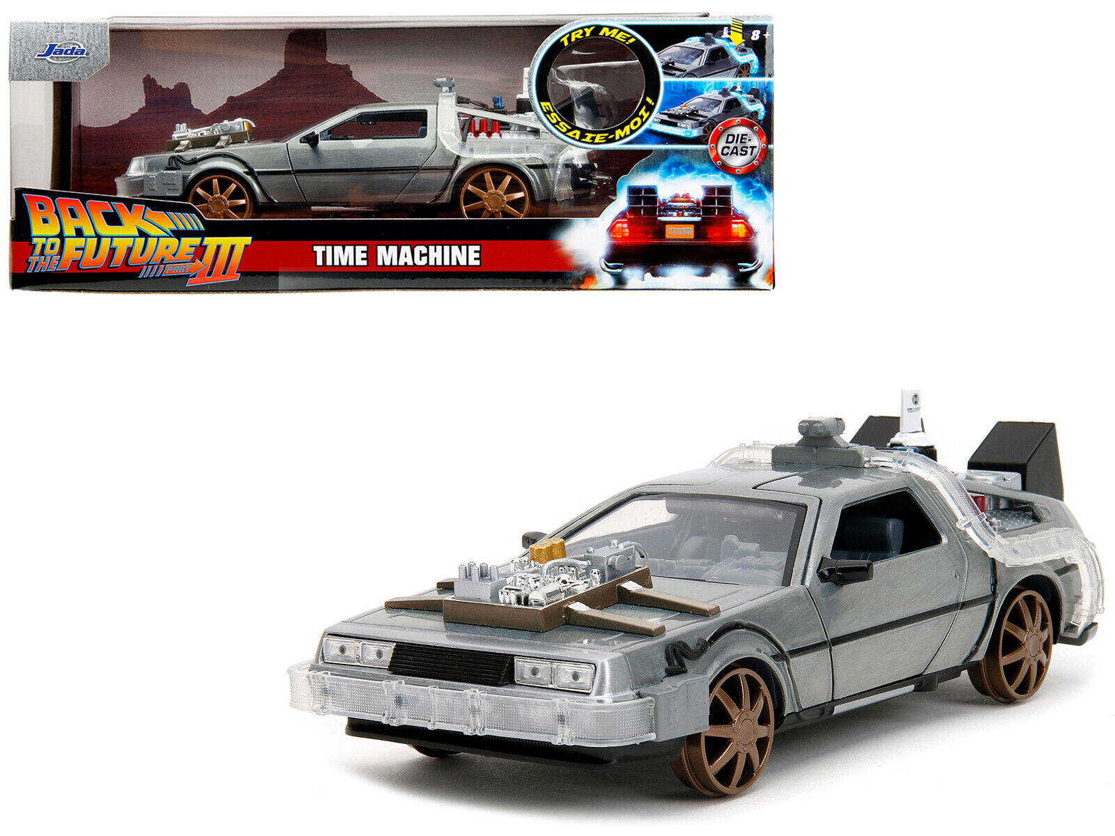 DeLorean Brushed Metal Time Machine (Train Wheel Version) with Lights 