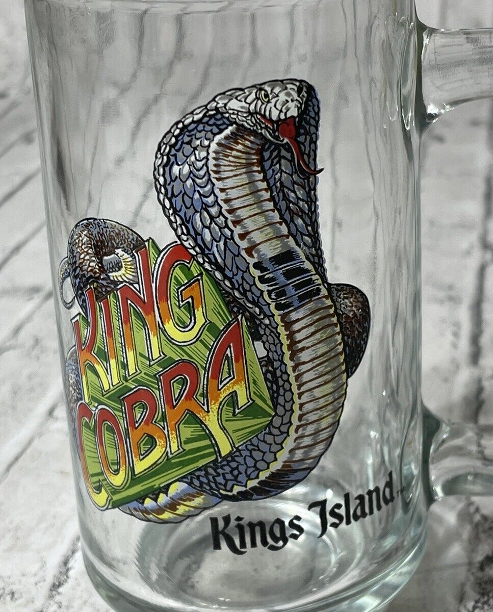 Vintage King Cobra Rollercoaster Kings Island Amusement Park Beige Glass Mug