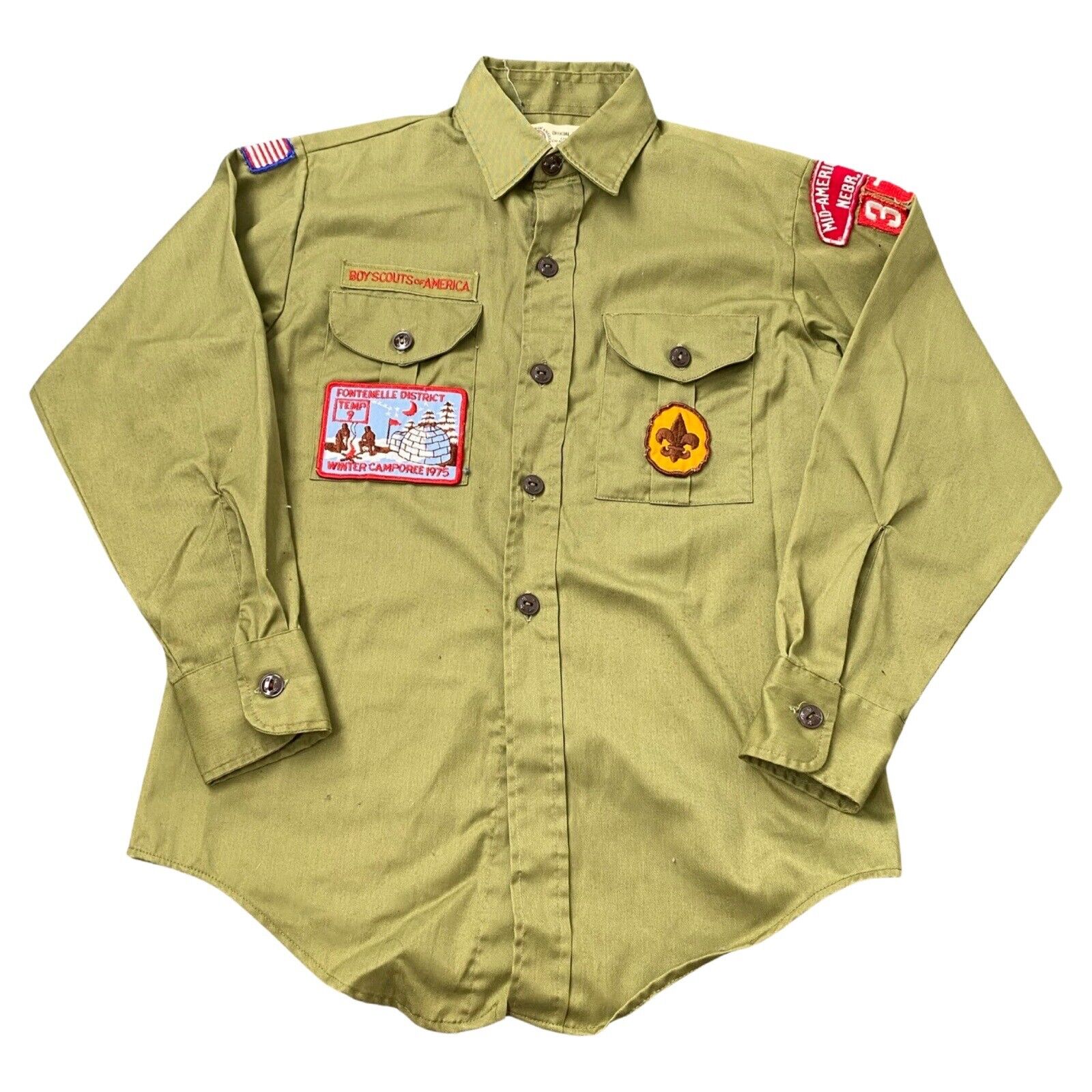 Vintage BSA Boy Scouts Uniform Shirt Patch 1971 USA Size 13 Fontenelle Nebraska