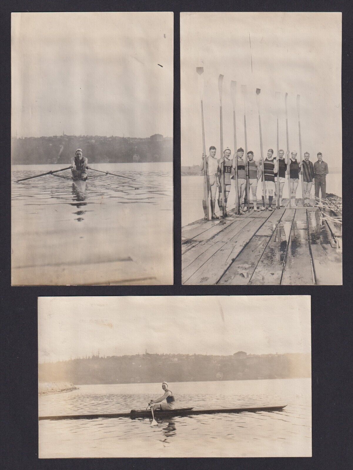 3 Photos University of Washington Huskies?  Rowing Scull Team c 1910-1915