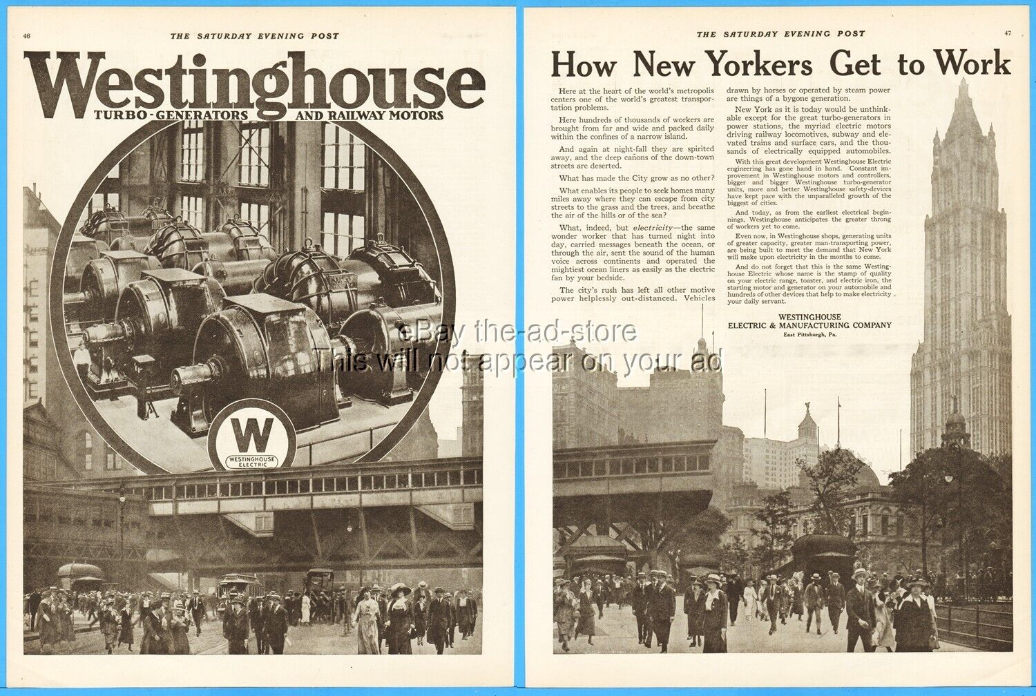 1917 Westinghouse Electric Turbo Generator How New Yorkers Get To Work Photo Ad