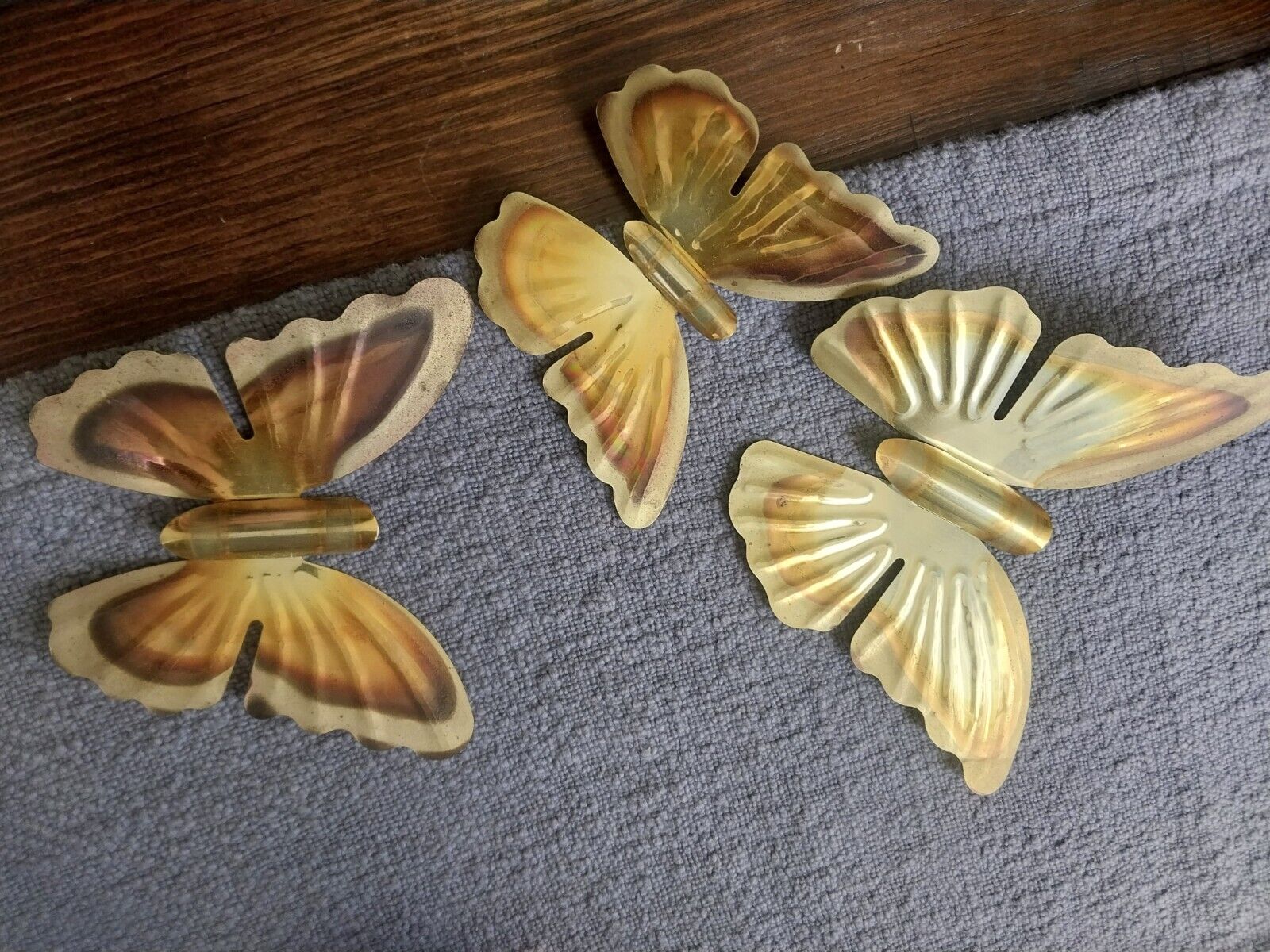 Vintage Brass Metal Butterfly Wall Hanging Decor Set Of 3 Butterflies