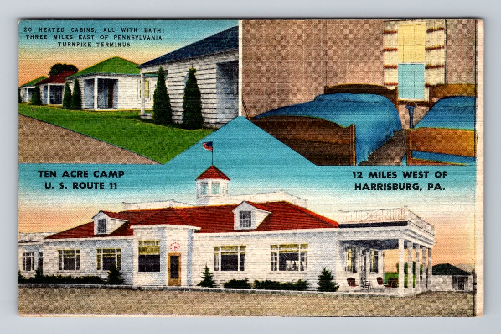 Harrisburg PA-Pennsylvania, The Acre Camp, Heated Cabins, Vintage Postcard