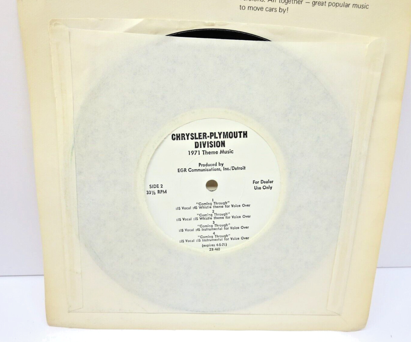 1971 Chrysler-Plymouth Division Theme Music Dealer Only Record. Rare