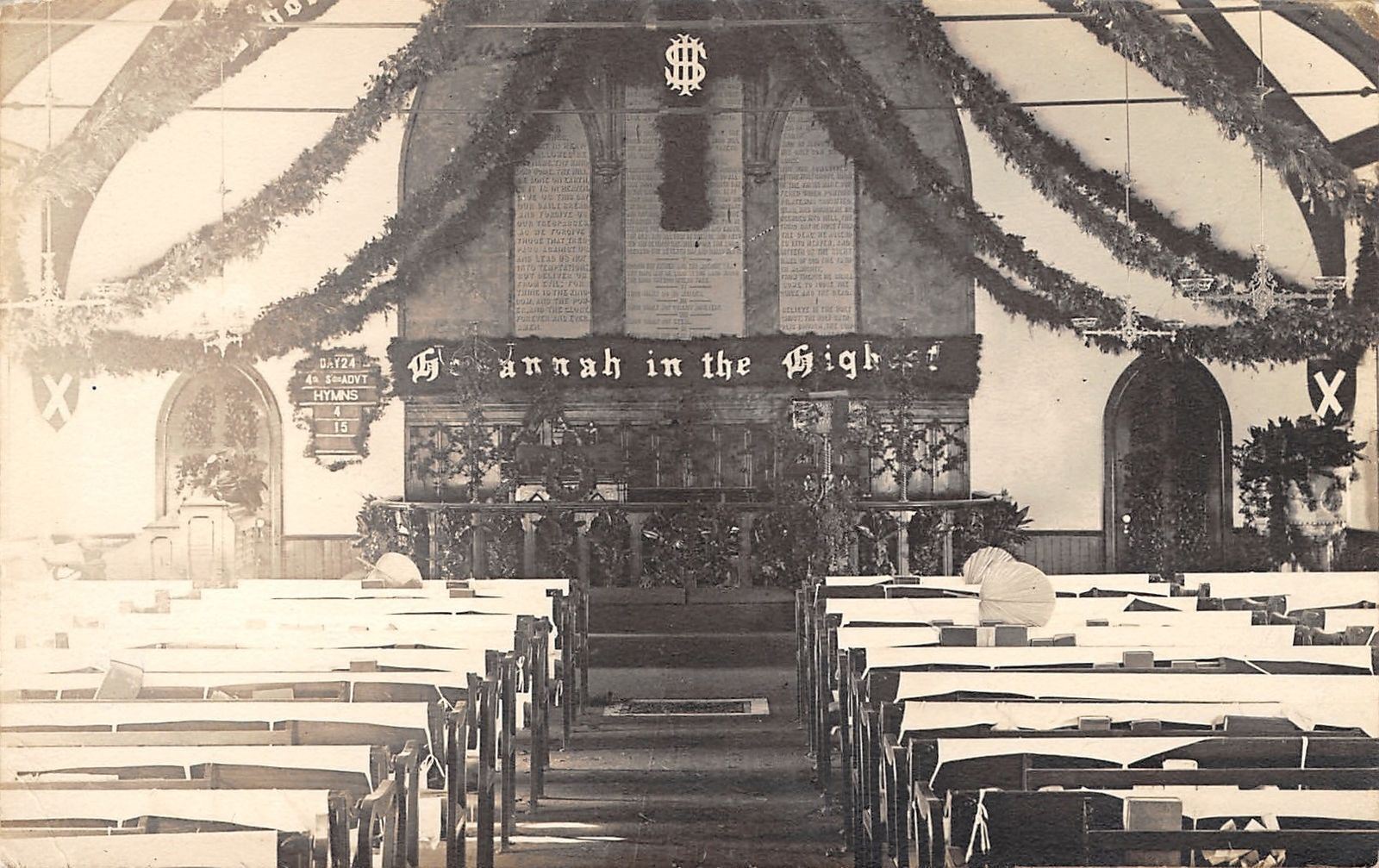 Portsmouth or Richmond VA~Inside of Church~Decorated for Christmas~1938 RPPC