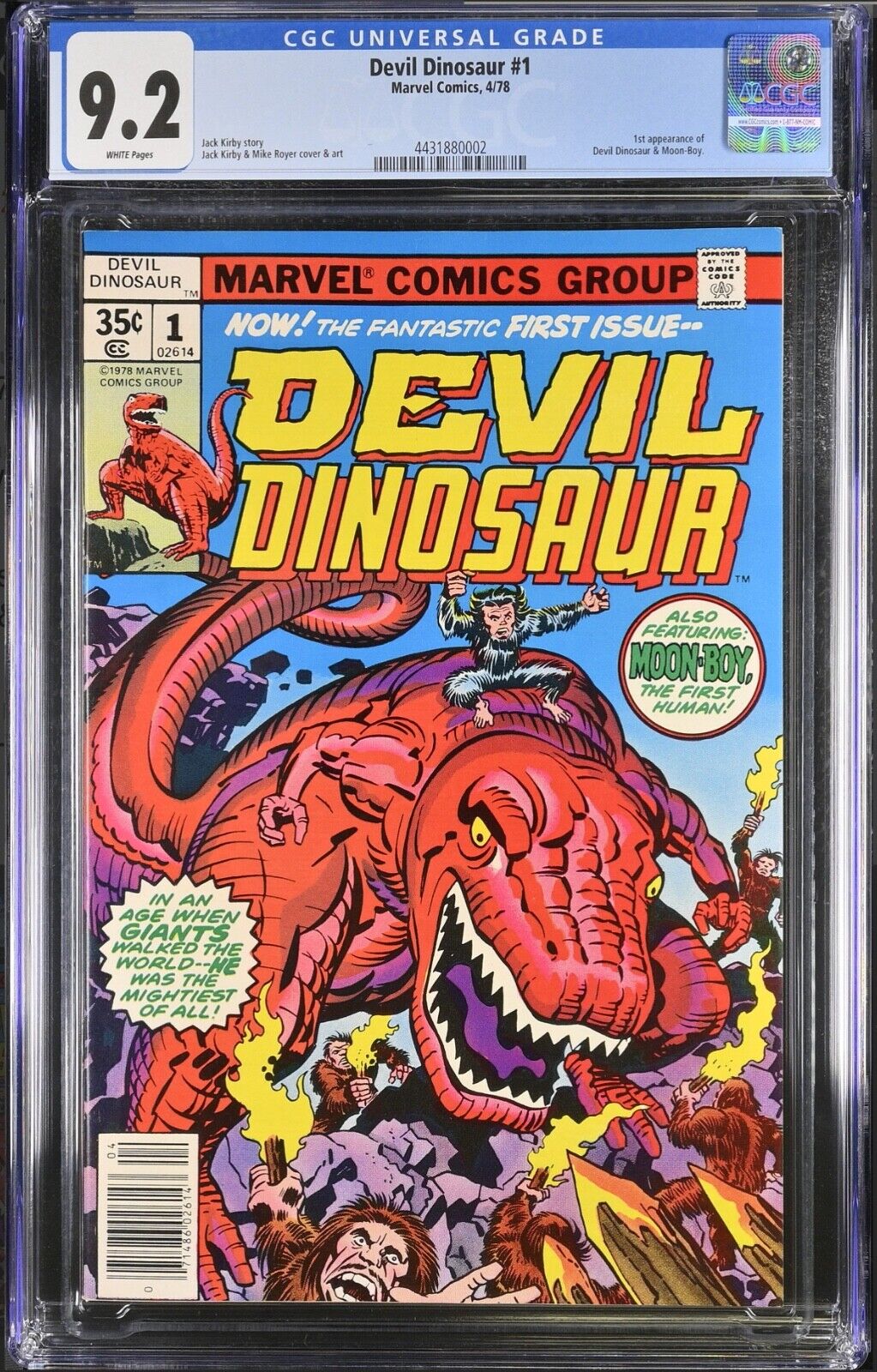 Devil Dinosaur #1 CGC 9.2 White Pages 1st App Devil Dinosaur & Moon-Boy 1978 NM-