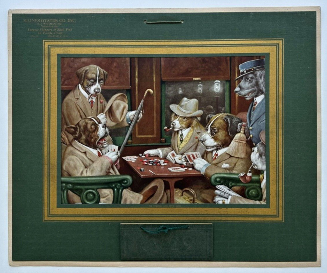 Dogs Playing Poker Rare Vintage 1929 Calendar Print His Station and Four Aces
