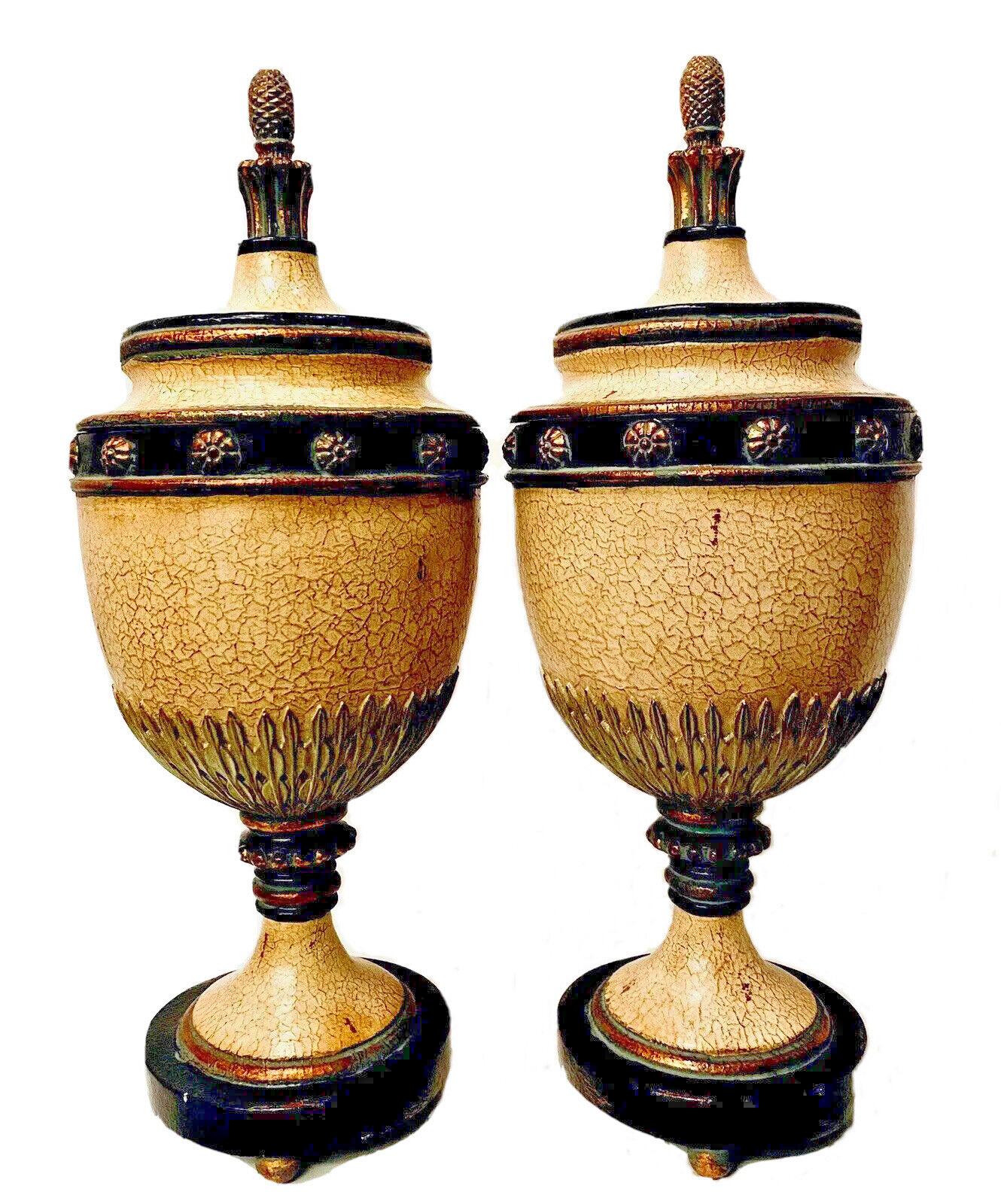 Pair of Vintage Sarreid LTD 24” Large Scale Covered Grecian Decorative Urns