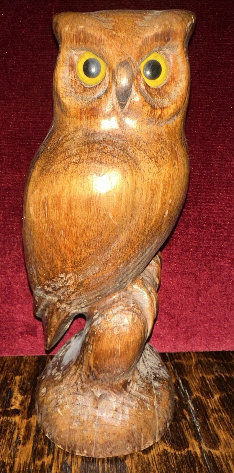 R.D. Lewis Vintage HAND CARVED OWL ON PERCH signed 1979 One Of A Kind & Rare