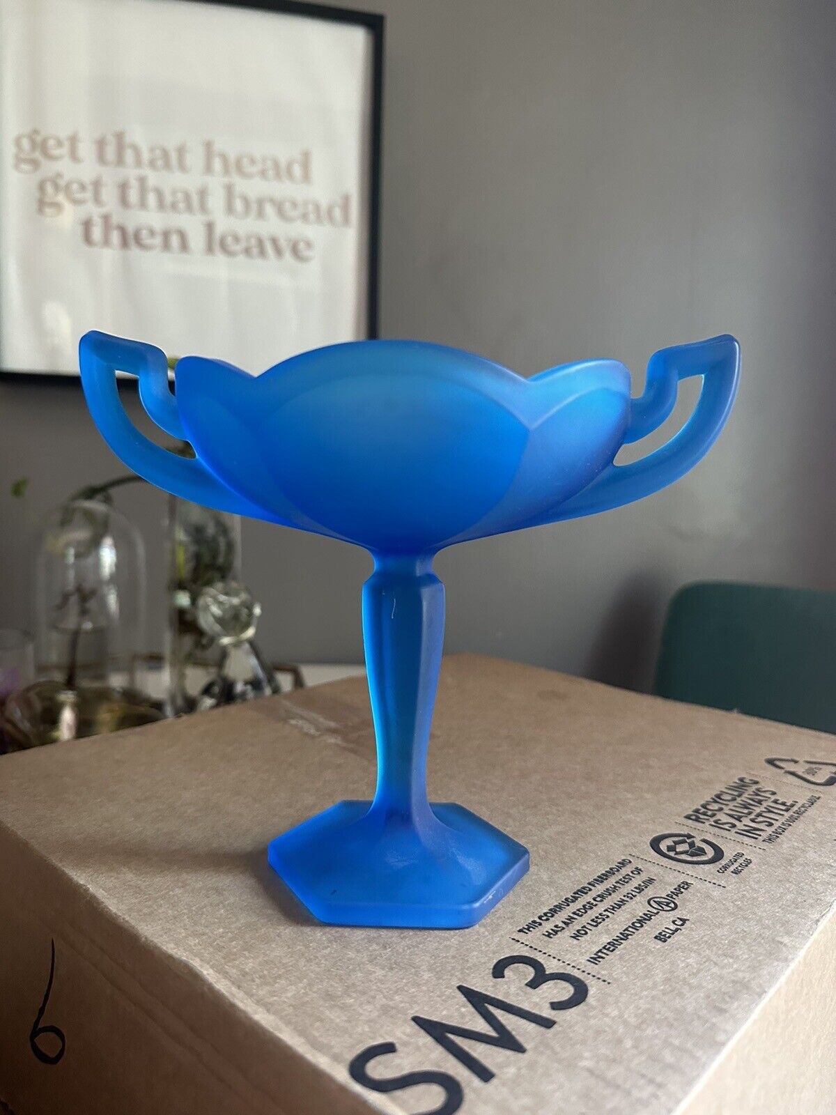 Vintage Westmoreland Blue Satin Pedestal Candy Dish