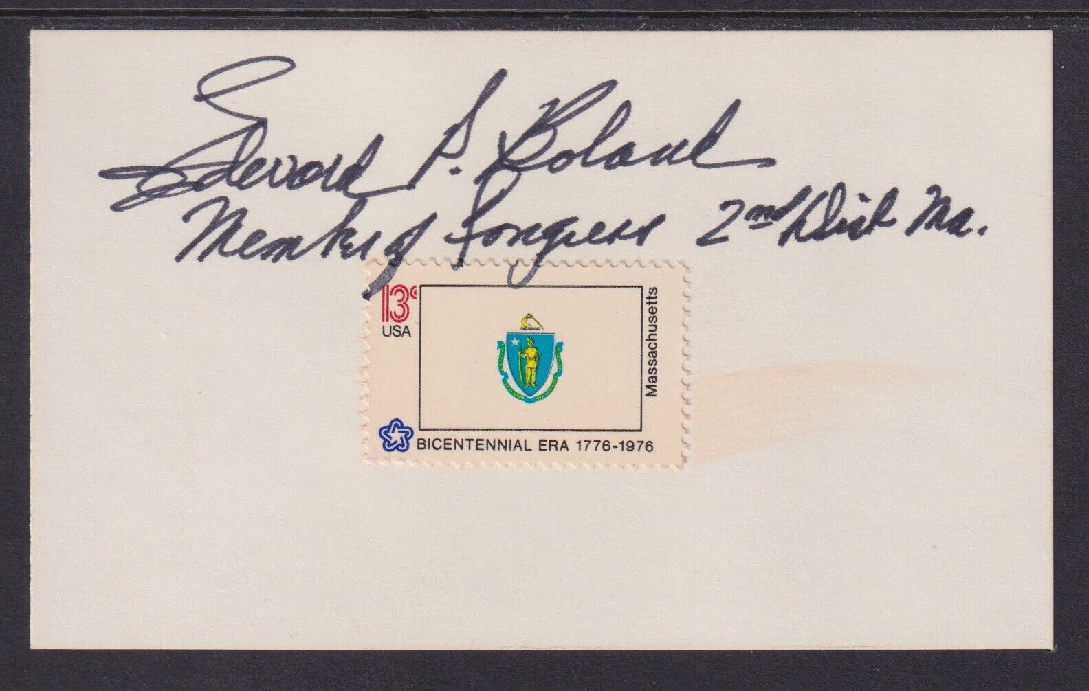 Edward P. Boland (1911-2001, US Congressman from Massachusetts, signed card