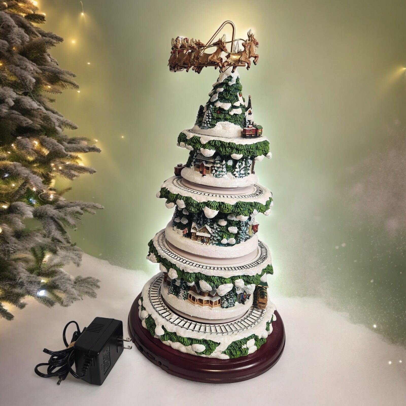 Thomas Kinkade Wonderland Express Animated Christmas Tree W/Trains Music in Box
