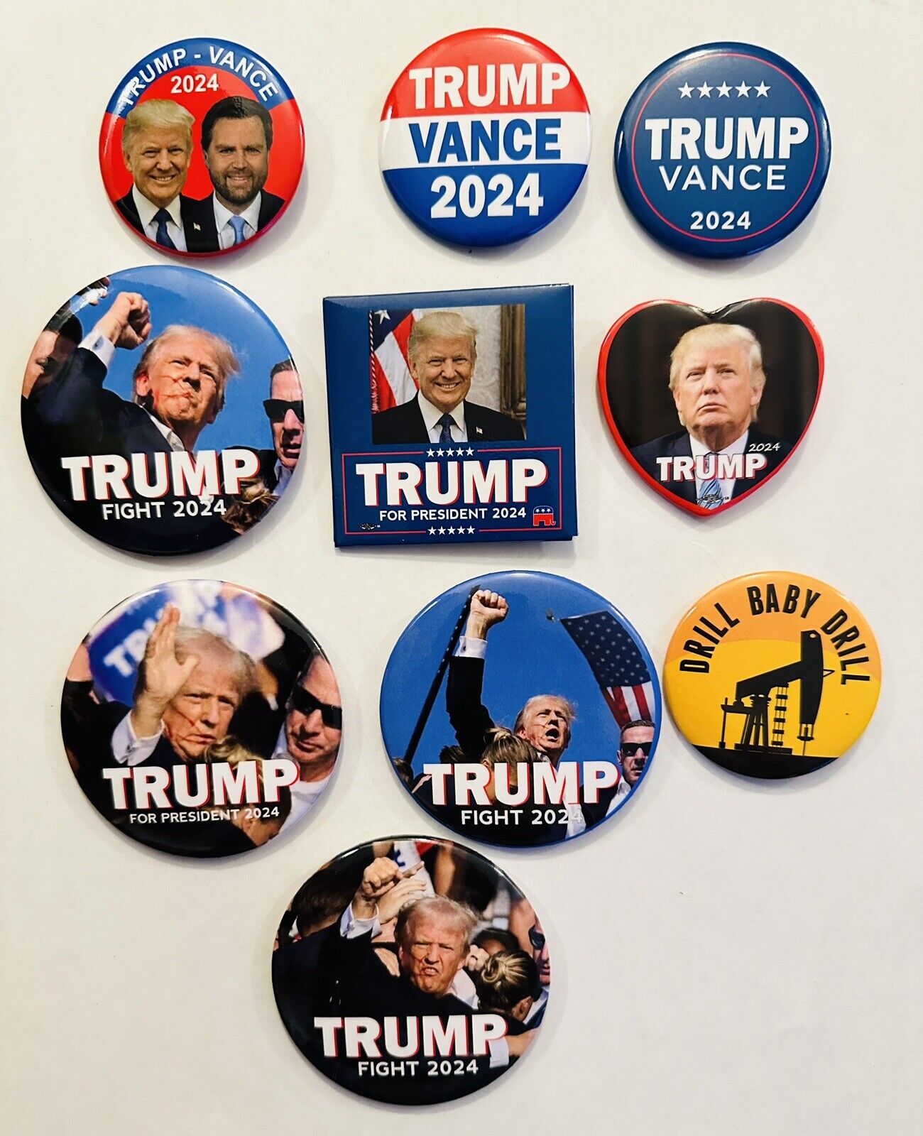 2024 Set Of 10 Donald Trump Presidential Pin Back Buttons