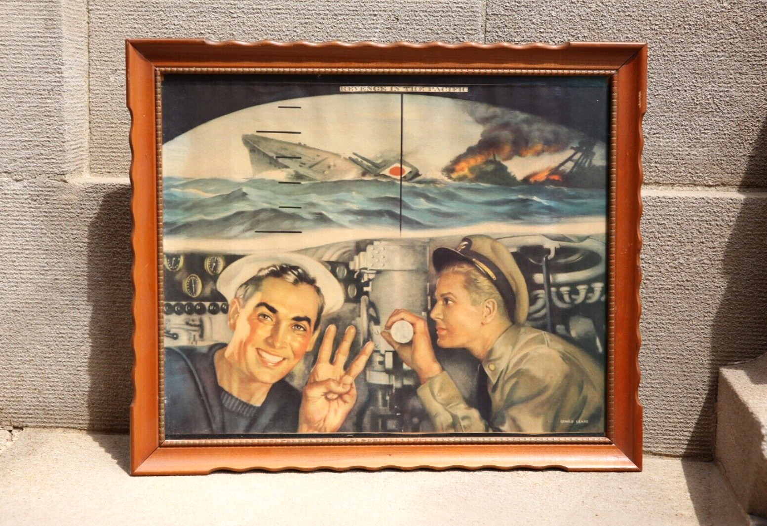 Vintage US Navy 1943 WWII Revenge in the Pacific Military Poster Submarine frame
