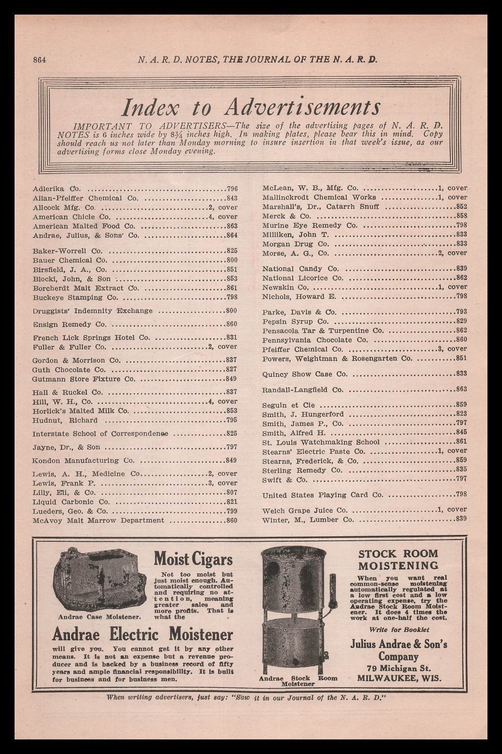 1912 Julius Andrae & Son\'s Milwaukee Wisconsin Cigar Moistener Device Print Ad