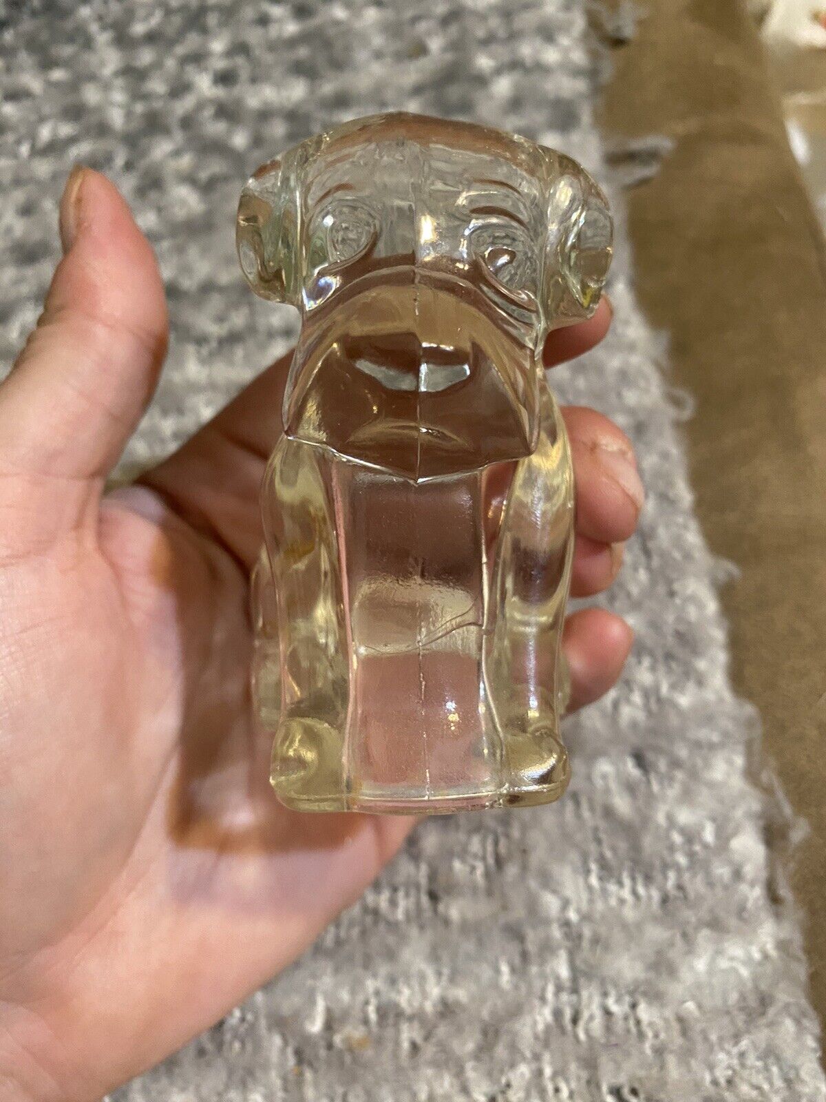 Vintage Clear Glass Dog Candy Container Paperweight Figurine