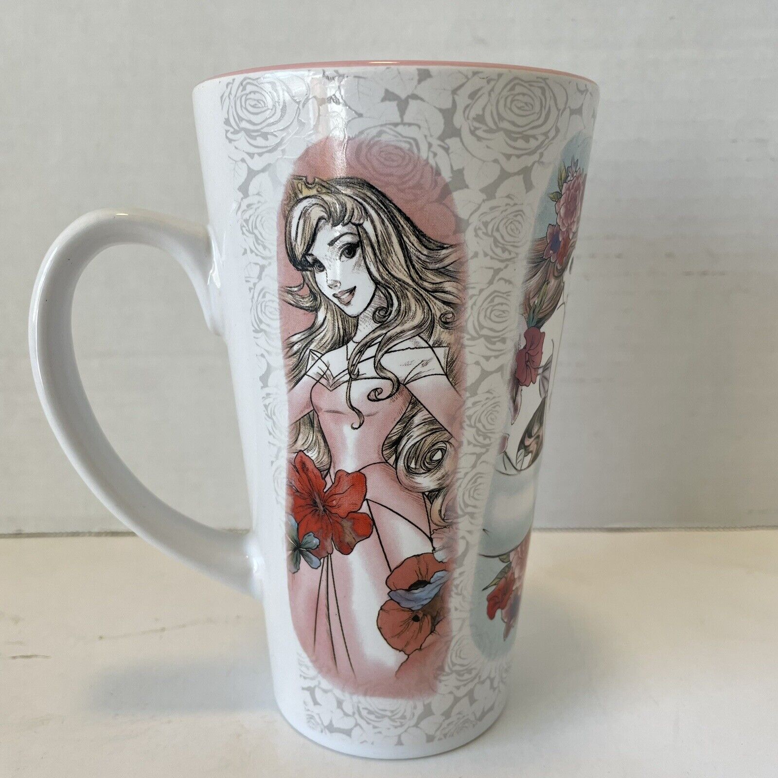 Disney Princess Mug Floral Ceramic Ariel Aurora Cinderella Belle 16oz