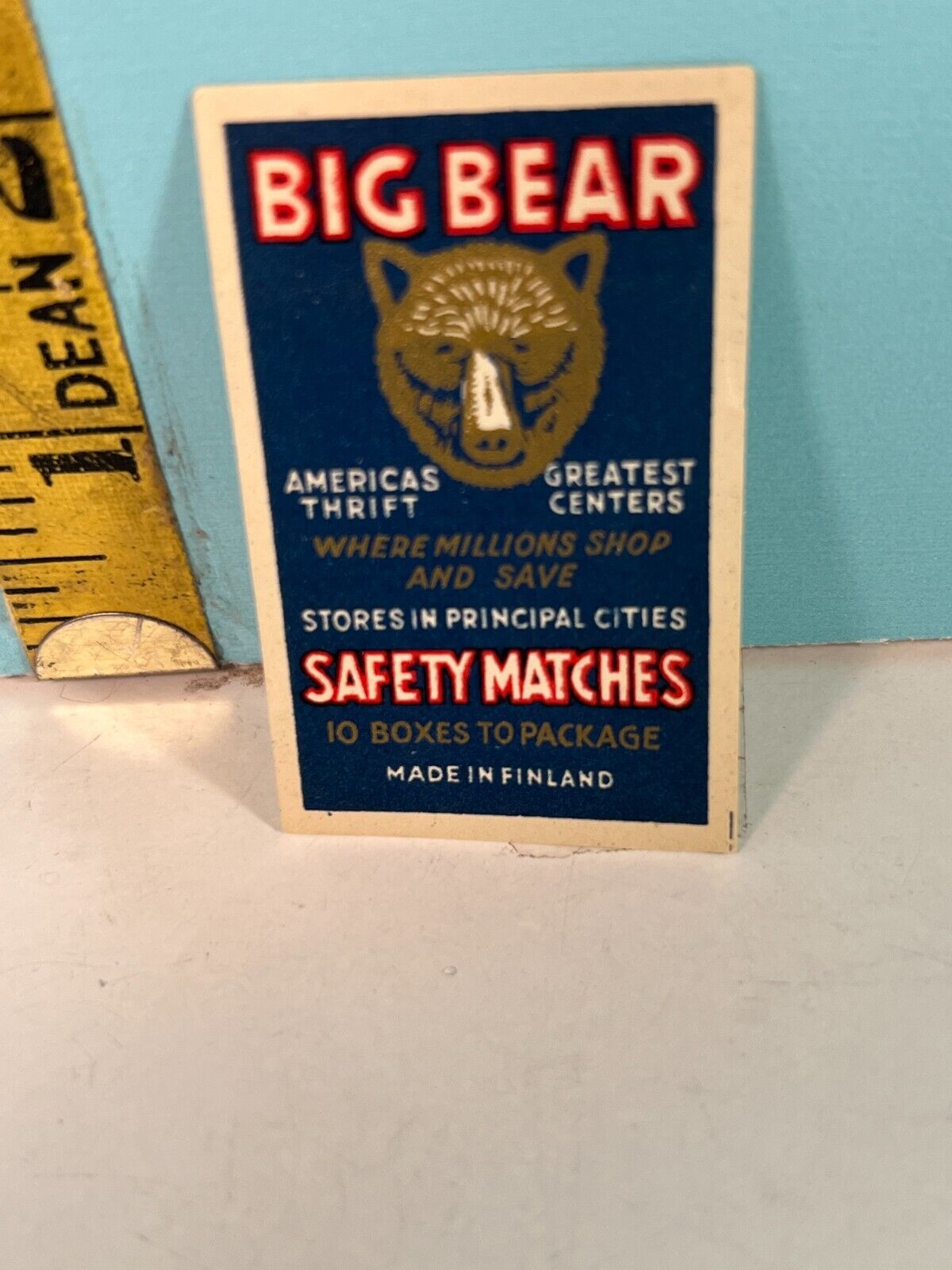 Vintage Big Bear Safety Matches Finland Label