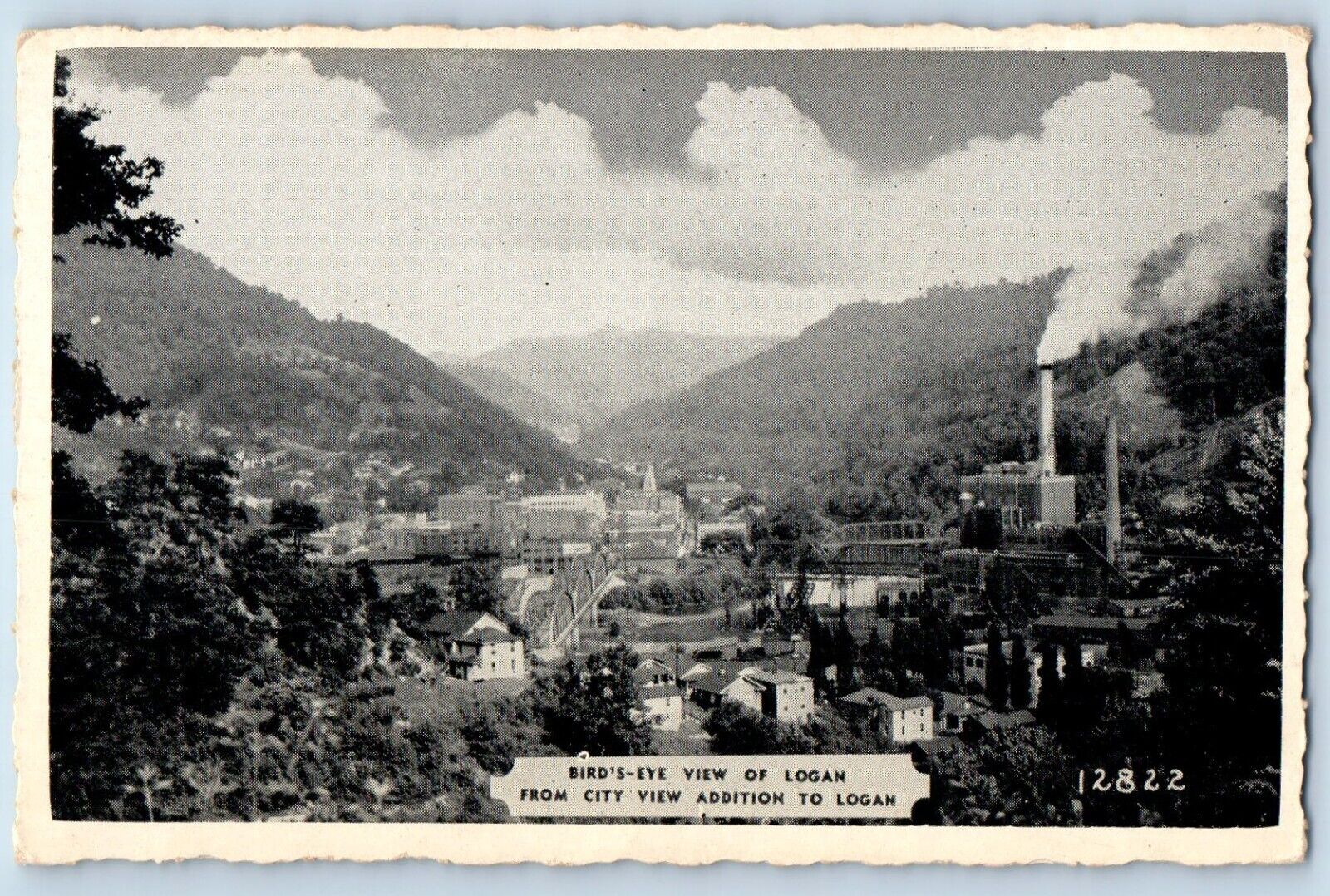 West Virginia WV Postcard Bird\'s Eye View Logan City View Addition Logan c1940