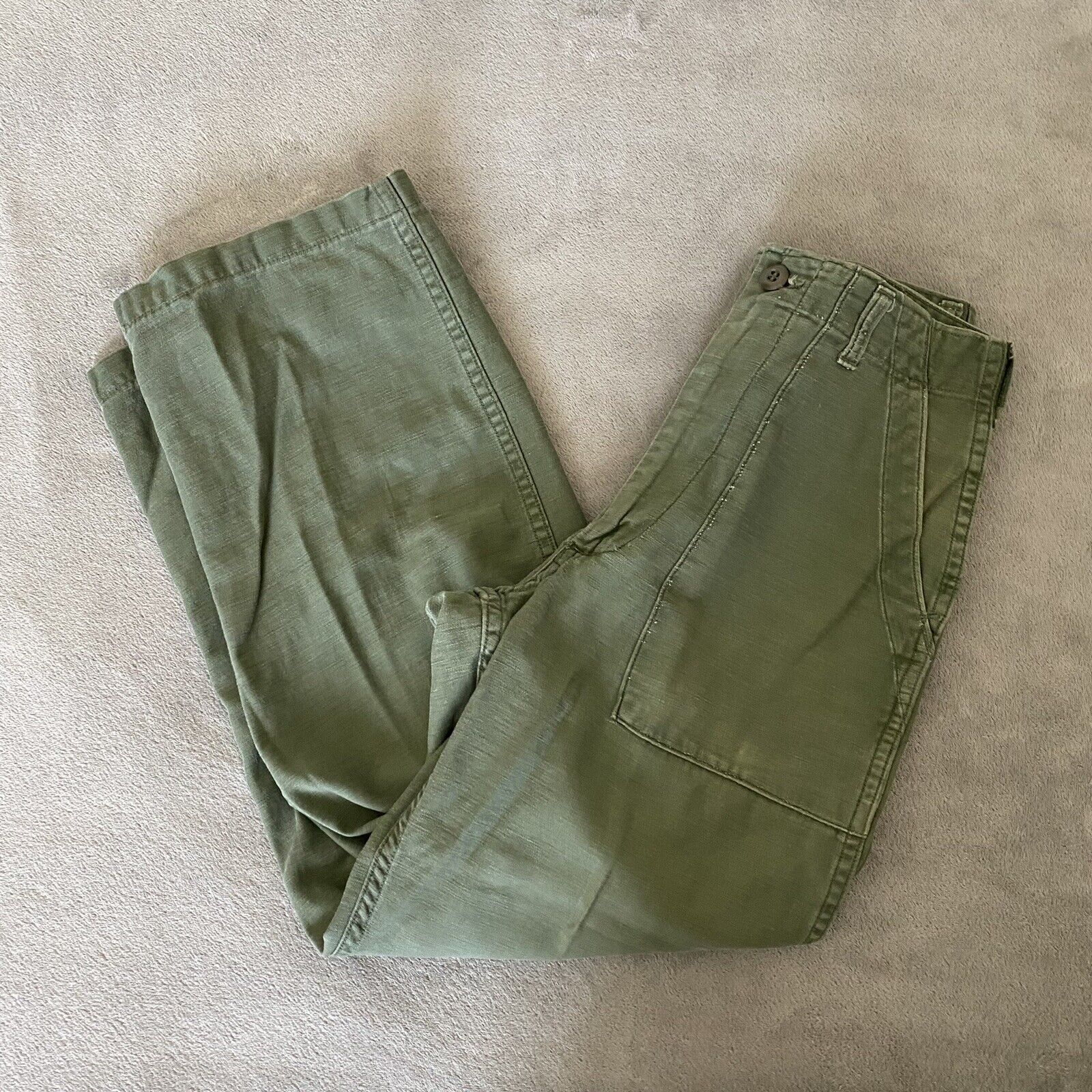 1960s Vietnam War Era US Army Cotton Sateen TROUSERS Pants OG-107 Type 1 28x26