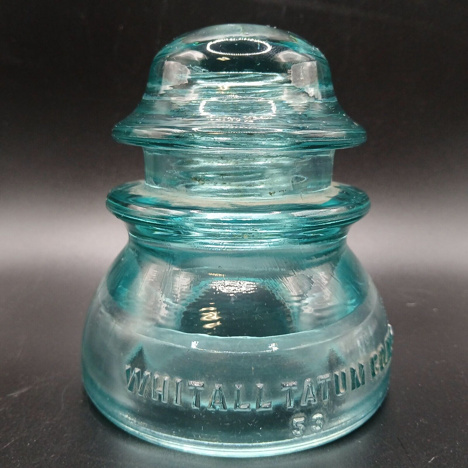 Vintage WHITALL TATUM Co. No. 1 Aqua Glass Telephone Wire Insulator USA