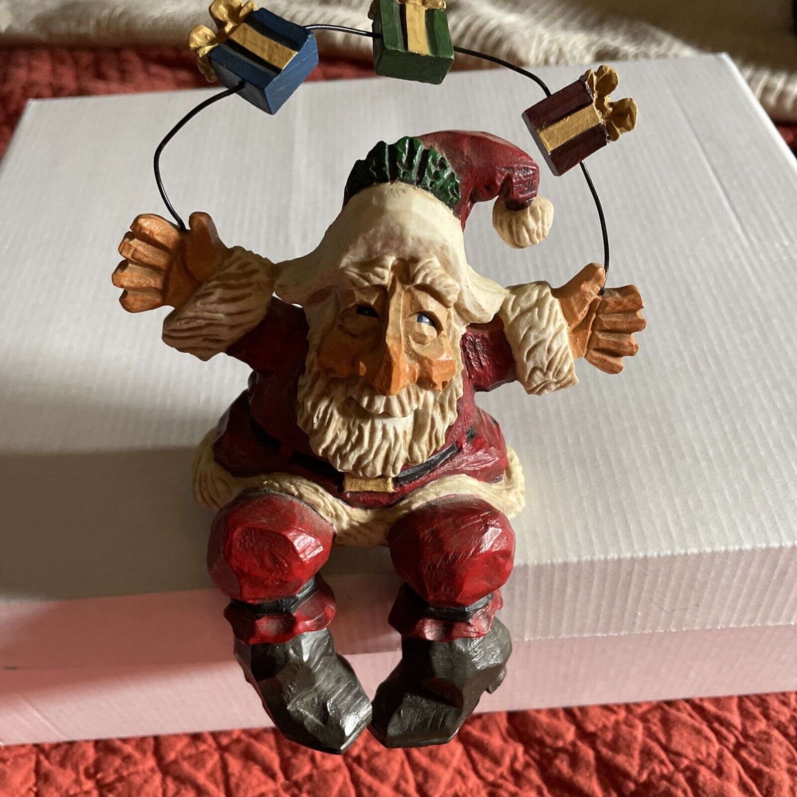 Rare David Frykman Clause Juggling Presents Hand Painted Shelf Sitter 7”x5” Ice