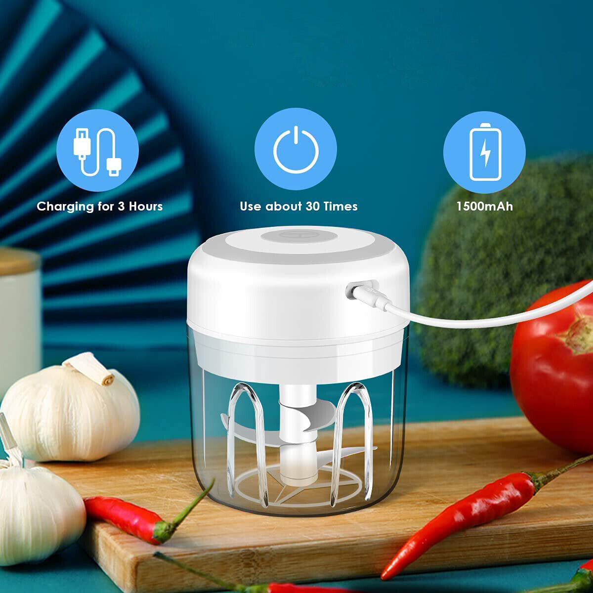 Cordless USB Charging Electric Garlic Chopper BPA-Free Mincer Crusher for Salad