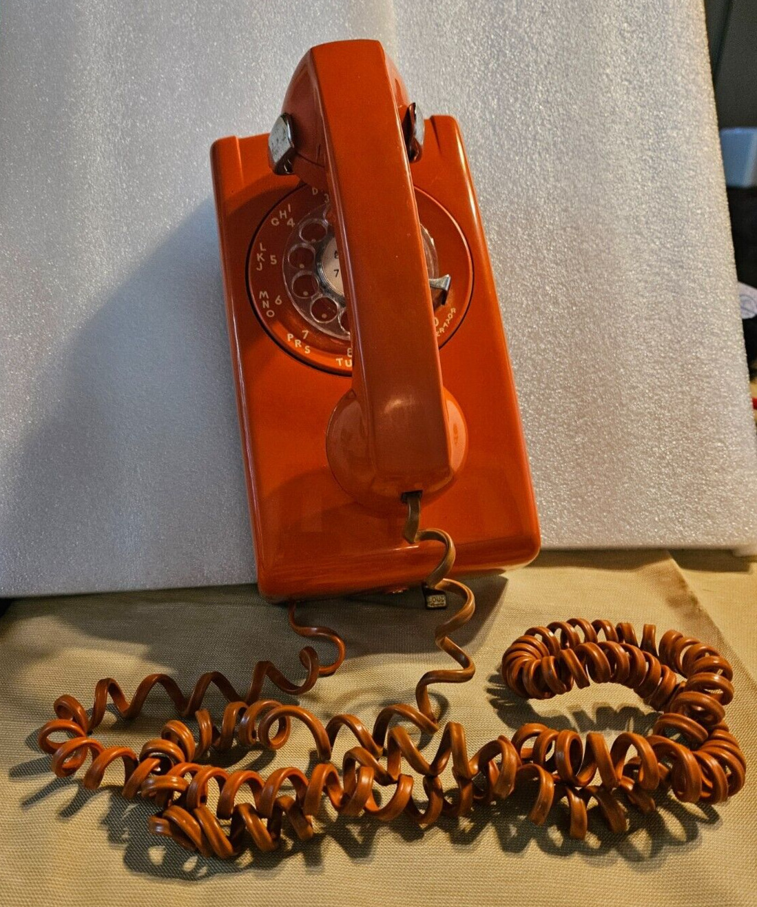 Wall Rotary Telephone Phone ORANGE ITT Untested Vintage 70’s MCM