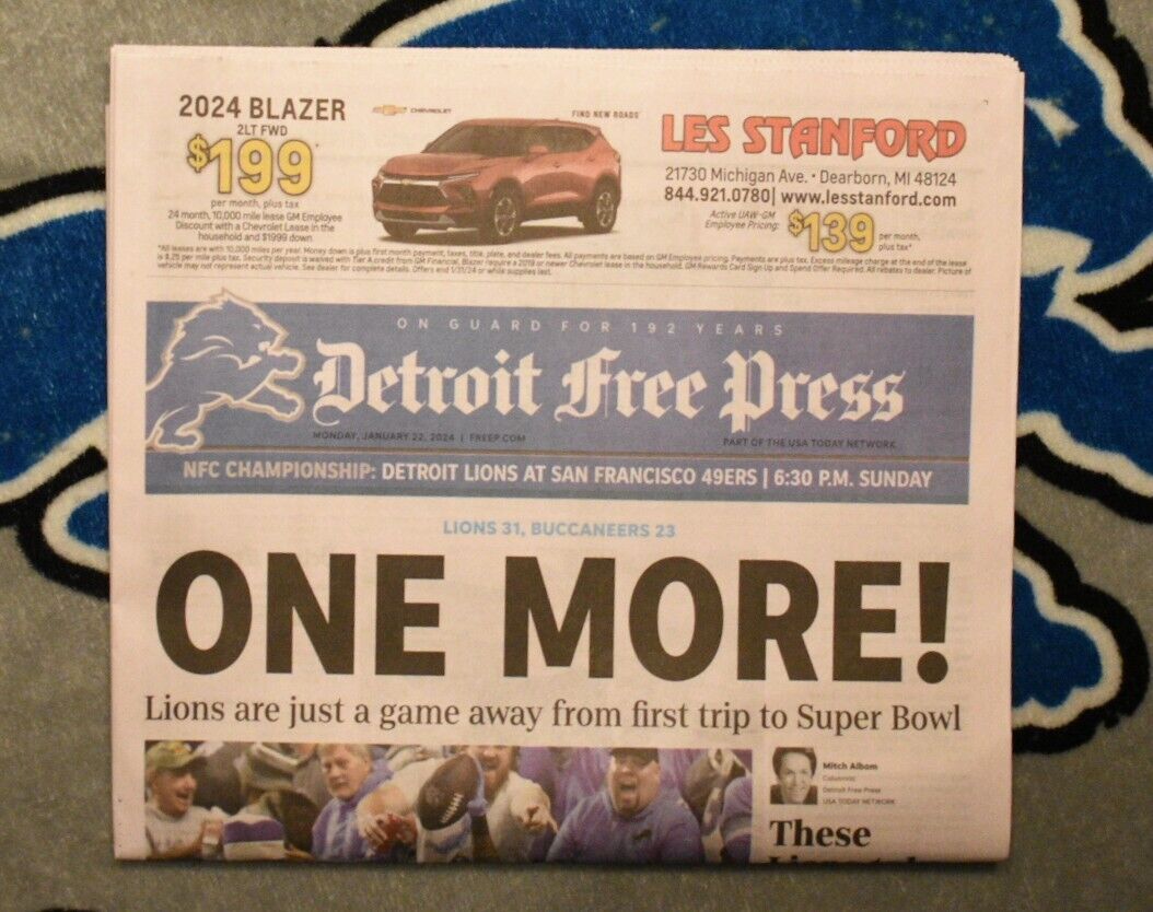 ONE MORE DETROIT LIONS Newspaper 🦁 Advance to NFC Championship - Free Press 