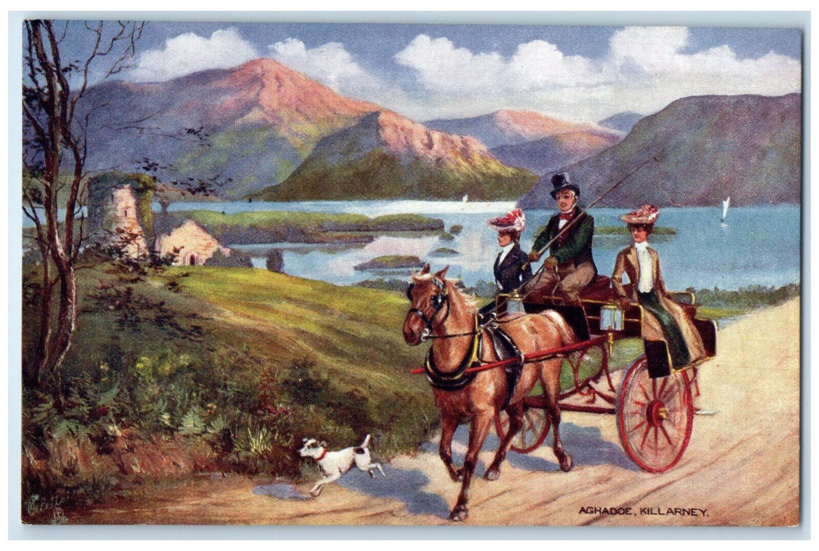 c1910 Aghadoe Horse Carriage Killarney Ireland Oilette Tuck Art Postcard