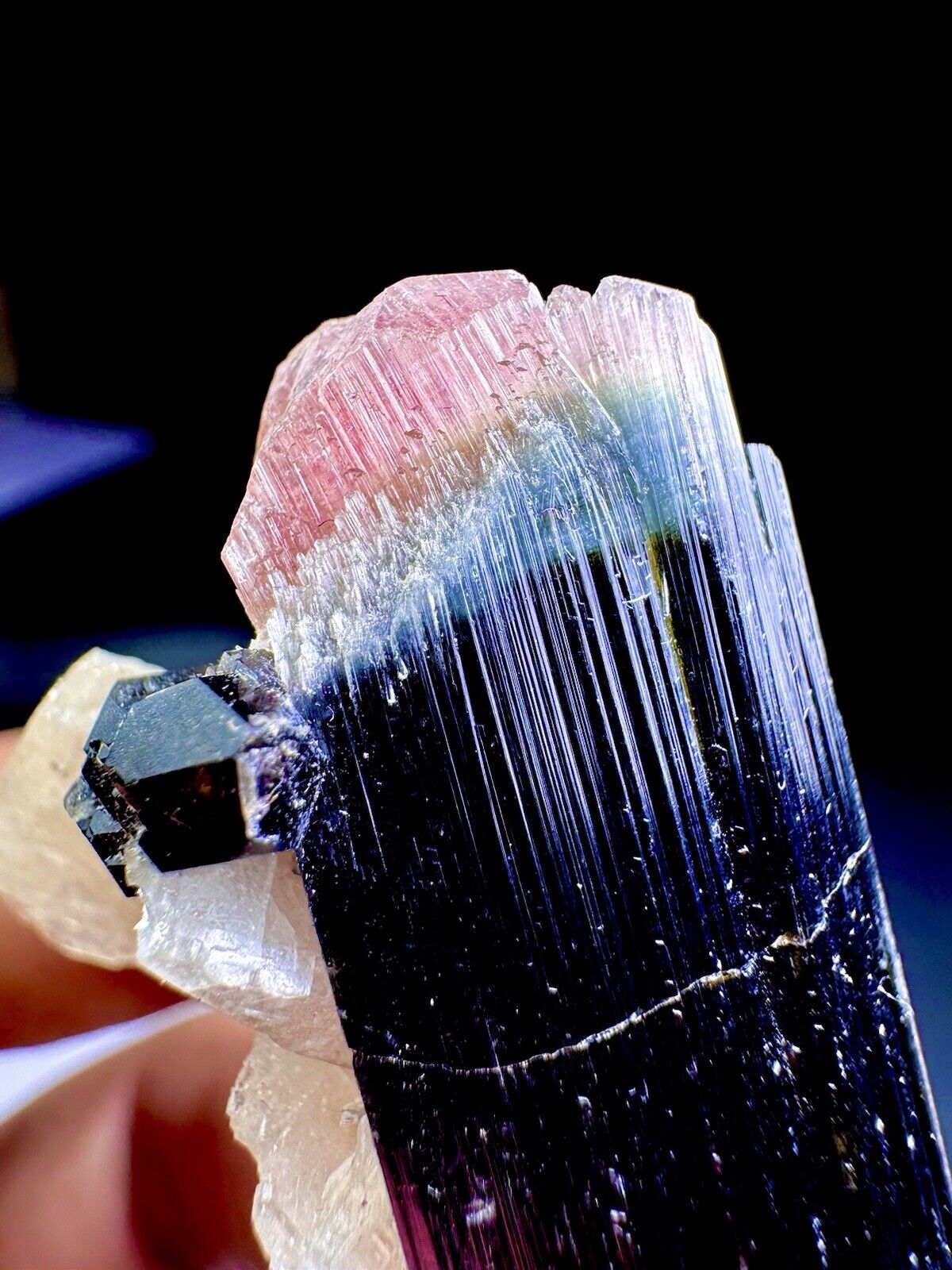Pink Cap Tourmaline Crystal With Albite Combine Specimen , @Mineral Specimen