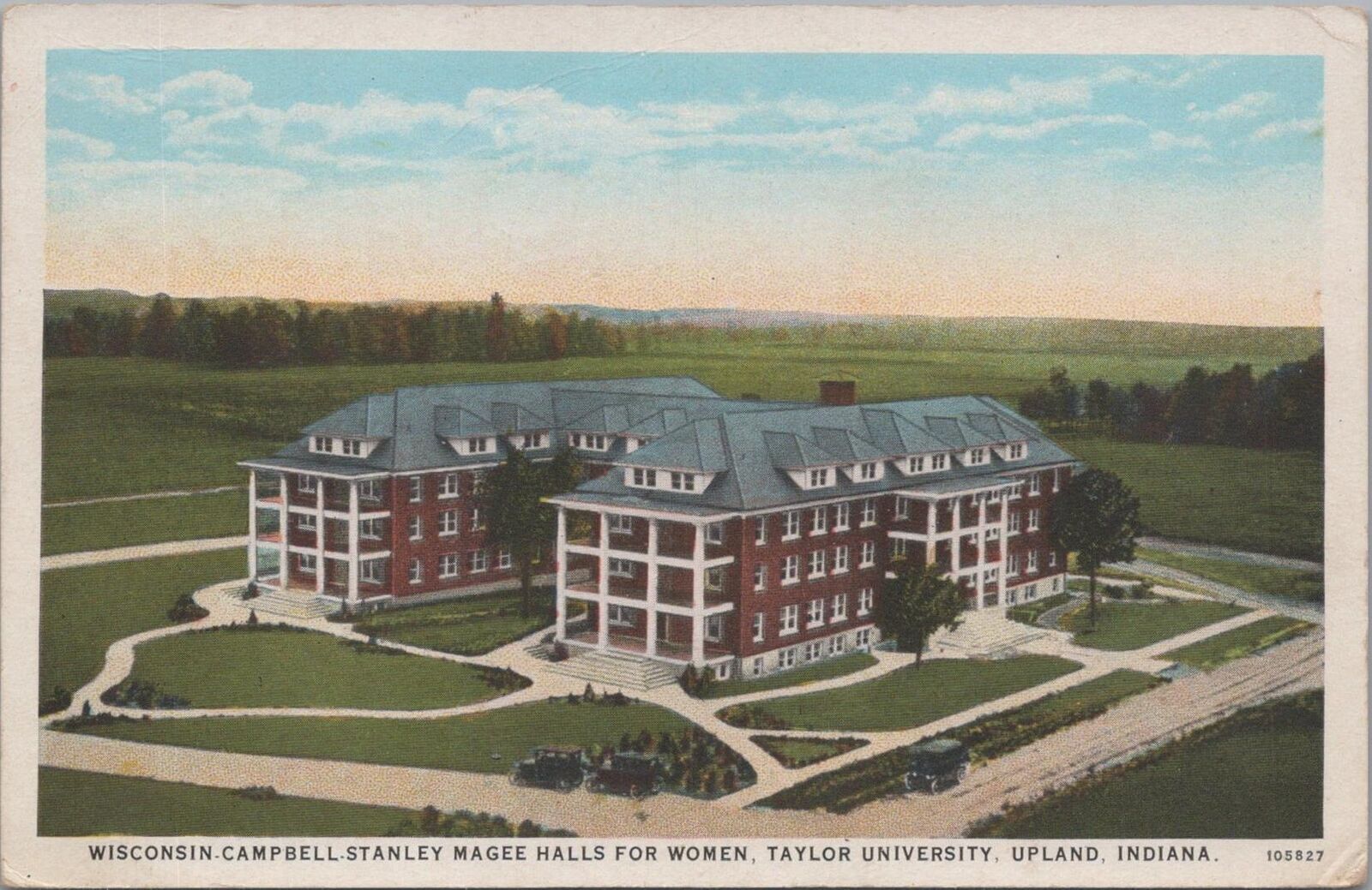 Postcard Wisconsin Campbell Stanley Magee Hall Women Taylor University Upland IN