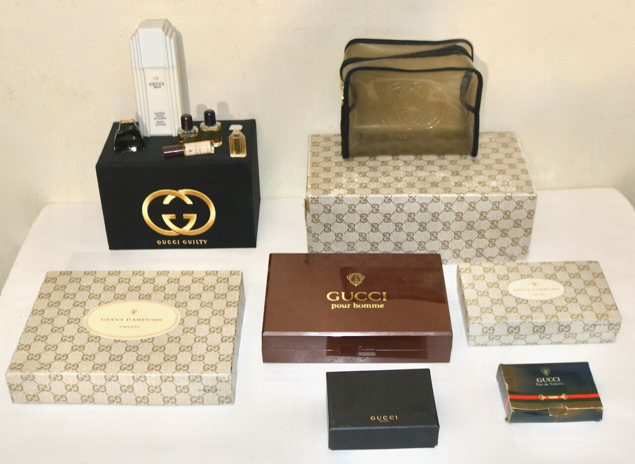 GUCCI vintage fragrance lot set boxes bottles toiletry bag