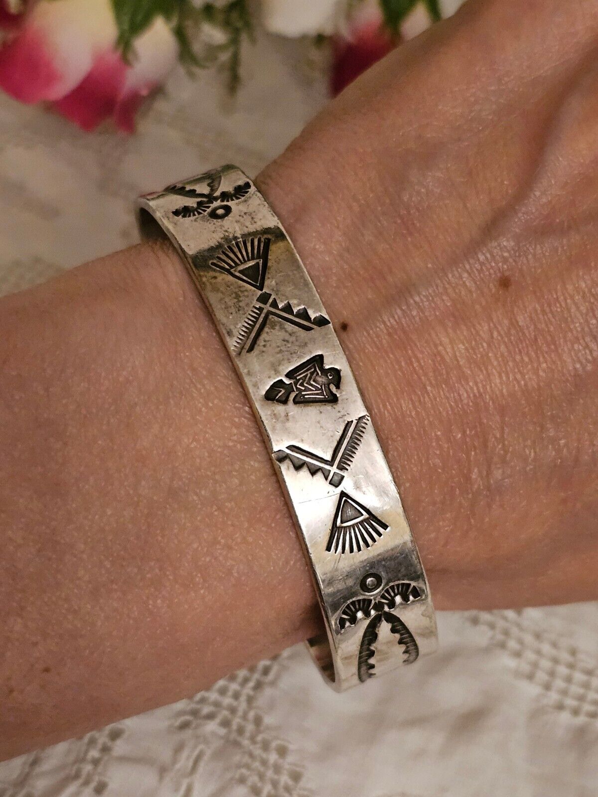 Antique 1930's Fred Harvey Era Navajo Silver Thunderbird Design Bracelet RARE 